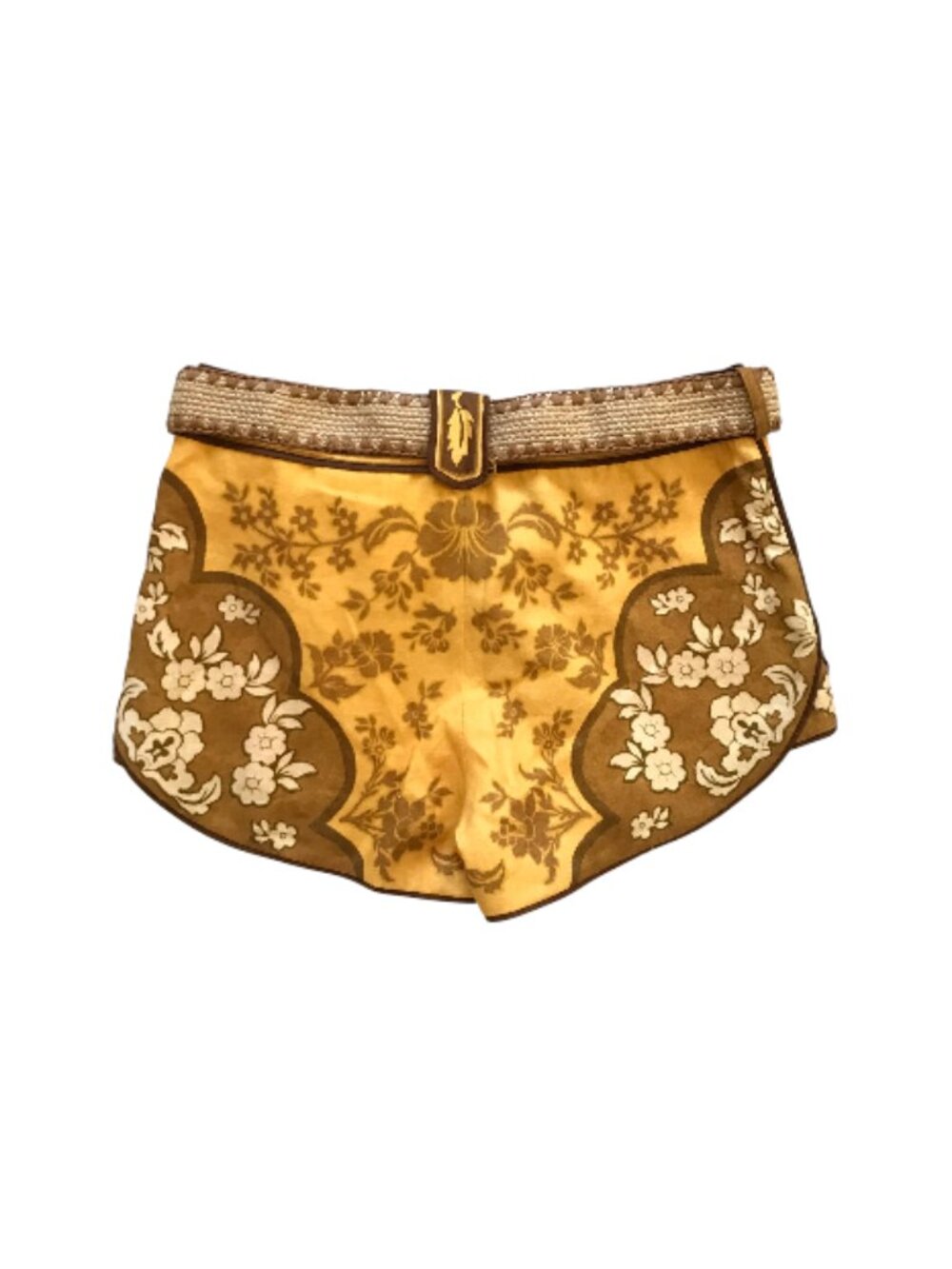 NWT Zimmermann Raie Mini Shorts Womens 0 XS Yellow Gold Brown Floral Linen NEW - Picture 12 of 14